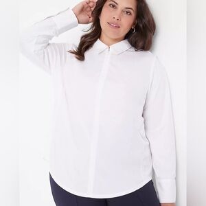 Lane Bryant Collared Zip-Front Woven & Knit Top Plus 18 White